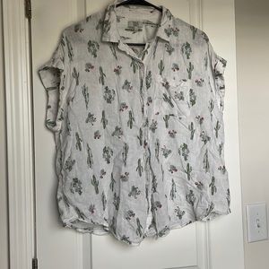 large, fun cactus print short sleeve button up. Great for bathing suit cover-up.